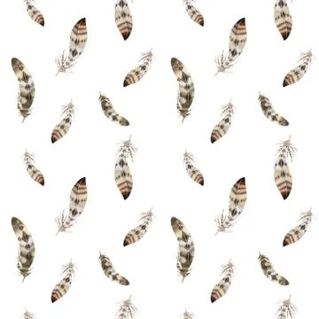 Feathers repeating pattern. Watercolor background with seamless Stock Illustration