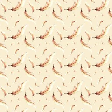 Feathers retro style seamless pattern. Watercolor background print of birds Stock Illustration