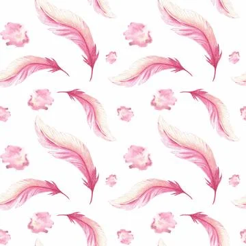 Feathers retro style seamless pattern. Watercolor background print of birds Illustrazione stock