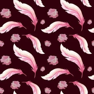 Feathers retro style seamless pattern. Watercolor background print of birds Illustrazione stock
