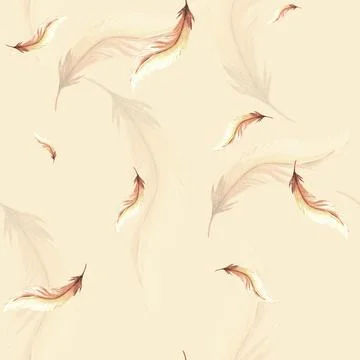 Feathers retro style seamless pattern. Watercolor background print of birds Illustrazione stock