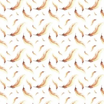 Feathers retro style seamless pattern. Watercolor background print of birds Illustrazione stock