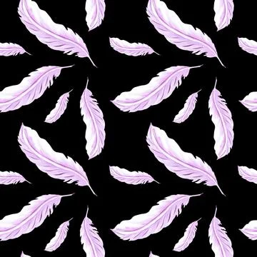 Feathers retro style seamless pattern. Watercolor background print of birds Stock Illustration