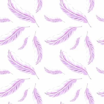 Feathers retro style seamless pattern. Watercolor background print of birds Stock Illustration