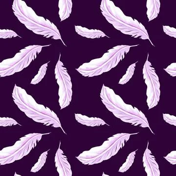 Feathers retro style seamless pattern. Watercolor background print of birds Stock Illustration