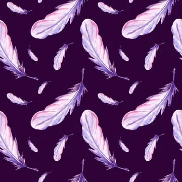 Feathers retro style seamless pattern. Watercolor background print of birds Illustrazione stock