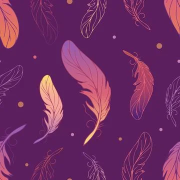Feathers seamless bright gradient pattern in modern style. Color spots in neon Stock Illustration