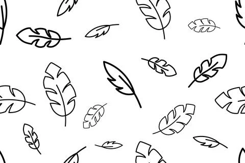 Feathers seamless pattern black on white background, doodle vector illustration Illustrazione stock