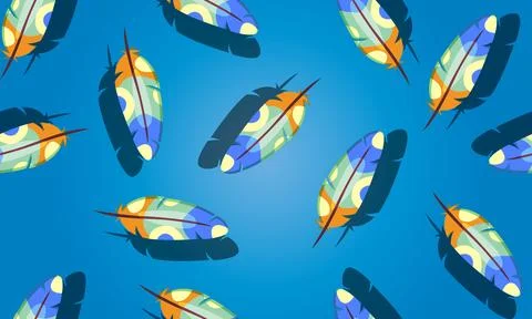 Feathers seamless pattern on blue background. artistic wallpaper. Stock Illustration