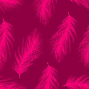 Feathers seamless pattern. A chic pattern of feathers on a magenta background Stock Illustration