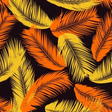 Feathers Seamless Pattern. Tropical Background. Jungle Foliage in Pastel Colo Stock Illustration