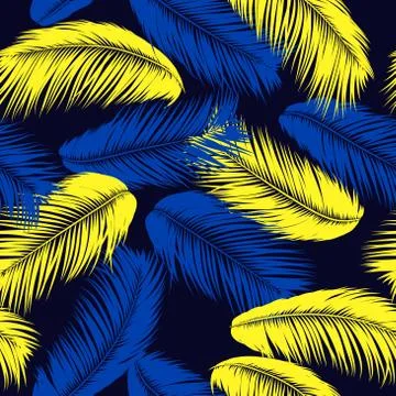 Feathers Seamless Pattern. Tropical Background. Jungle Foliage in Pastel Colo Stock Illustration