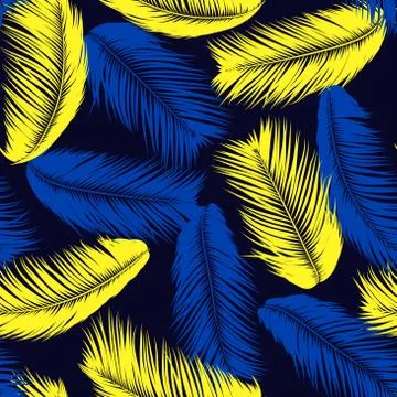 Feathers Seamless Pattern. Tropical Background. Jungle Foliage in Pastel Colo Stock Illustration