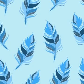 Feathers Seamless pattern. Vector illustration. Blue background 스톡 일러스트