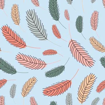 Feathers seamless pattern.Vector flat illustration Stock Illustration