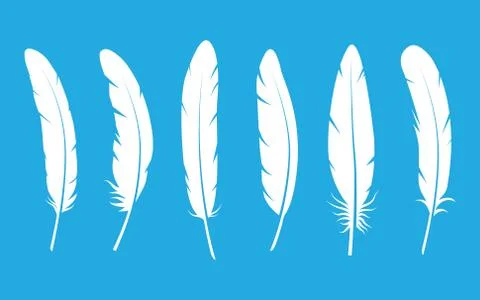 Feathers set on blue background Stock Illustration