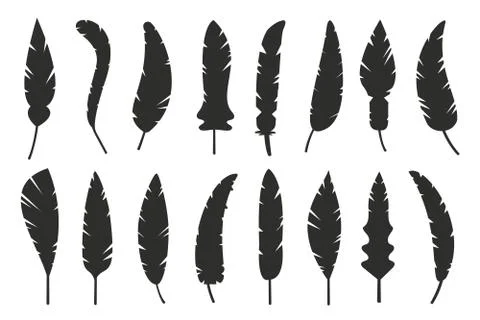 Feathers vector black and white silhouette collection Stock Illustration