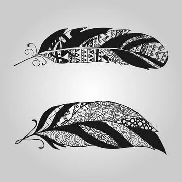 Feathers vector set in a flat style. 스톡 일러스트