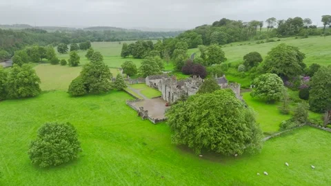 Featherstone Castle from a drone, River South Tyne, Haltwhistle, Northumberland Video stock 277858482