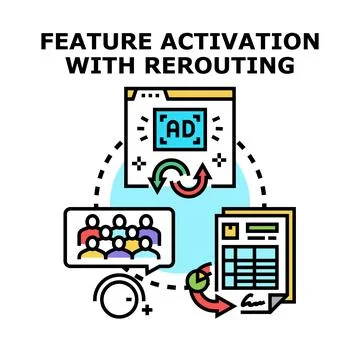 Feature activation with rerouting process icon Stock Illustration
