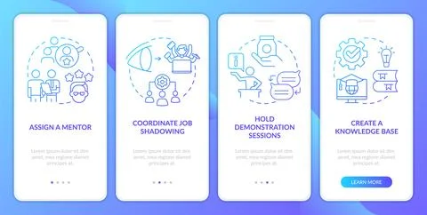 Feature and application training blue gradient onboarding mobile app screen Stock Illustration