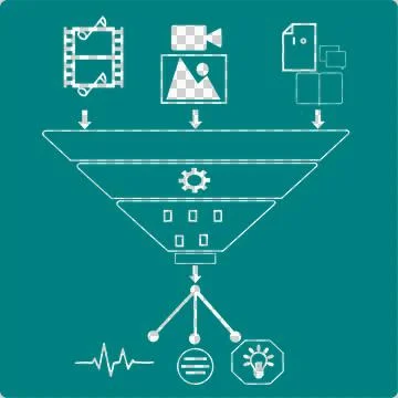 Feature extraction icon with multimodal data inputs and abstract output concepts Stock-Illustration