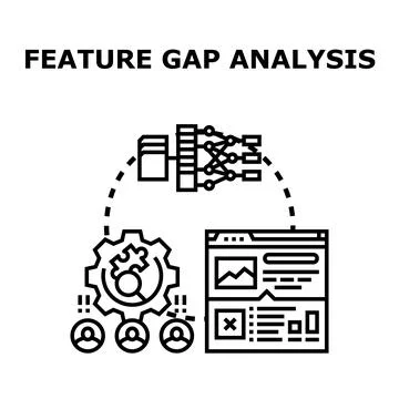 Feature gap analysis determining product development strategy and needs Stock Illustration