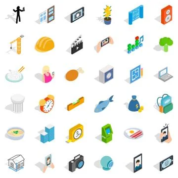 Feature icons set, isometric style Stock Illustration