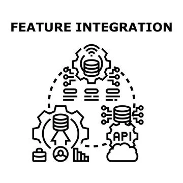 Feature integration connecting data, systems, and cloud api development 库存插图