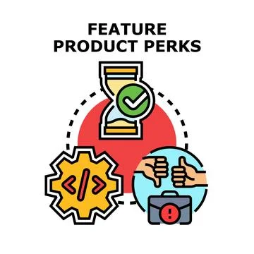 Feature product perks presenting bonus advantages benefits Stock Illustration