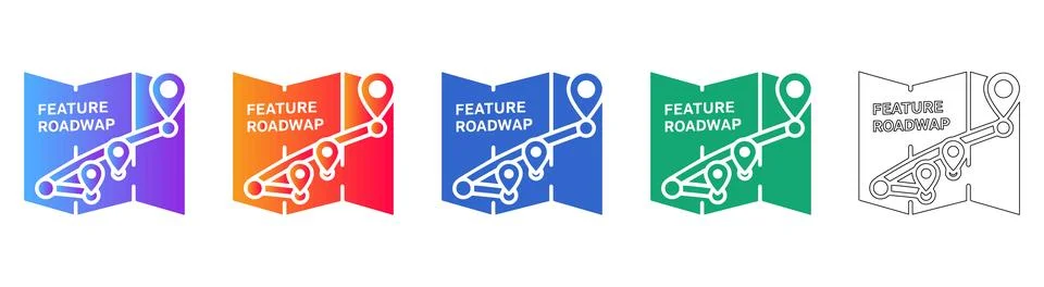 Feature Roadmap Map Icon Set Ilustração Stock