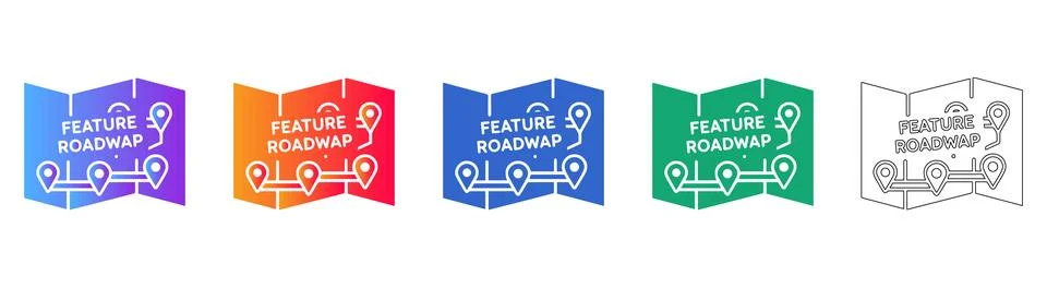 Feature Roadmap Navigation Map Icons Stock Illustration
