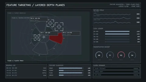 Feature targeting and layered depth planes with data visualization Stock Footage 345004696
