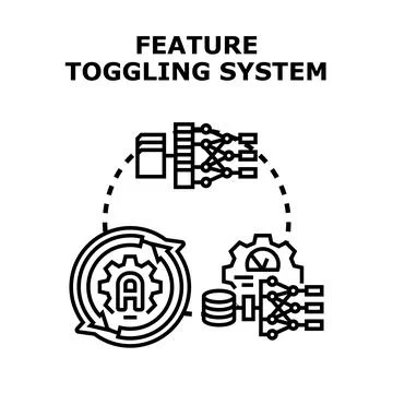 Feature toggling system concept with development process Stock Illustration