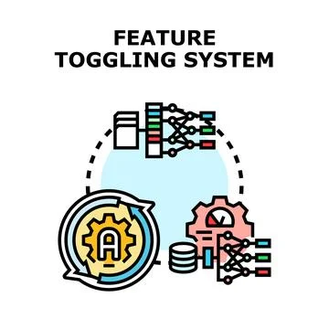 Feature toggling system concept with development process Stock Illustration