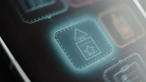 Featured message tile activates with envelope and star Stock Footage 346038633