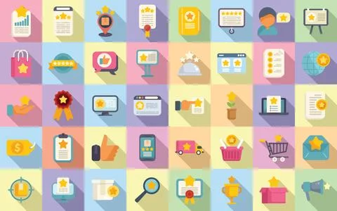 Featured product icons set flat vector. Data survey Stock Illustration