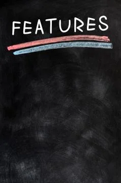 Features - blank list on a blackboard background Foto stock