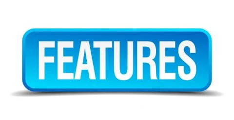 Features blue 3d realistic square isolated button Illustrazione stock