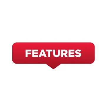Features button, sign, label, icon. Features speech bubble. Illustrazione stock
