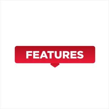 Features button, sign, label, icon. Features speech bubble. Stock Illustration