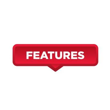 Features button, sign, label, icon. Features speech bubble. Illustrazione stock