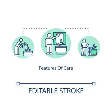 Features of care concept icon. Growing houseplants. Providing favorable Stock Illustration