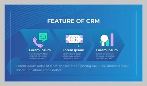 Features of CRM presentation slide template Stock Illustration
