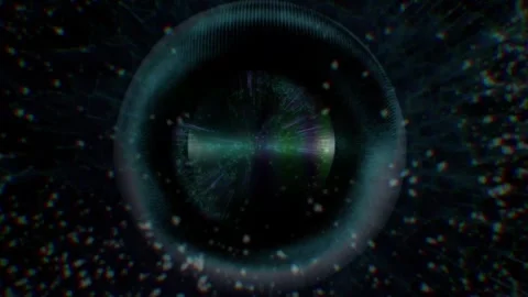 Features a digital, futuristic eye-like structure surrounded Stock Footage 304980223