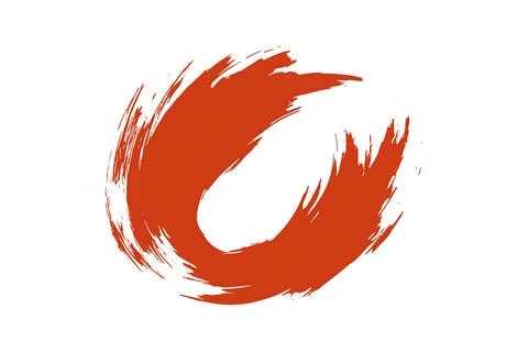 Features a dynamic red brush stroke, forming a circle against a clean white b イラスト素材