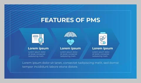 Features of PMS presentation slide template Stock Illustration