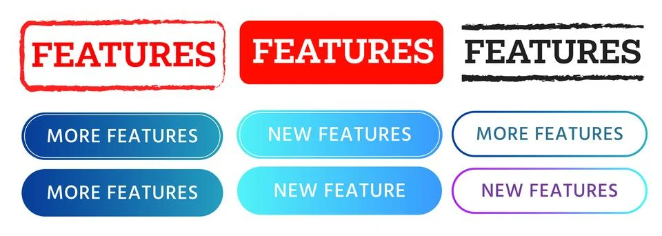 Features rectangle stamp label sticker and button element decorative style Stock Illustration