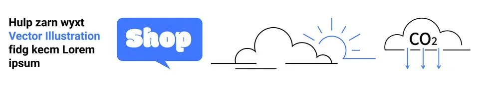 Features a speech bubble with Shop text, cloud icons depicting storage and cl Stock Illustration