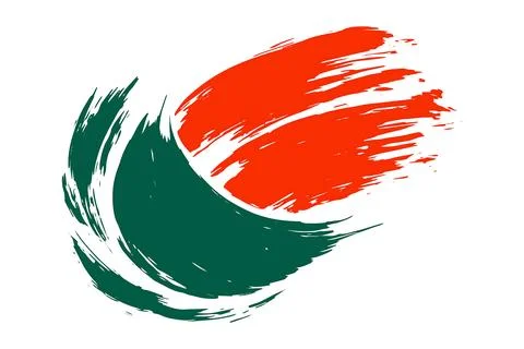 Features striking red and green brushstrokes forming dynamic arcs against a w イラスト素材